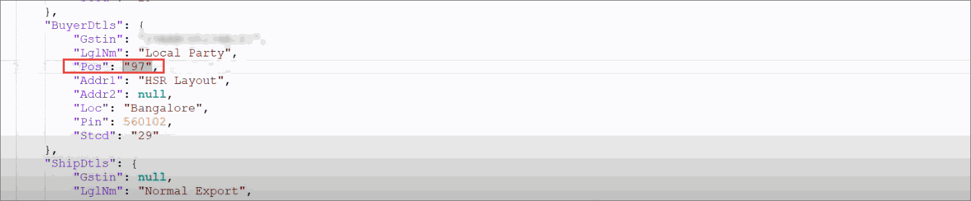 Service in Foreign Country for a Local Party Code 97 - JSON File Exported from TallyPrim