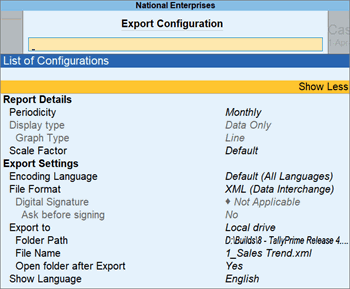 Configure Export for Single Tile in TallyPrime