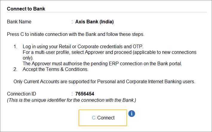 Connect to Axis Bank from TallyPrime