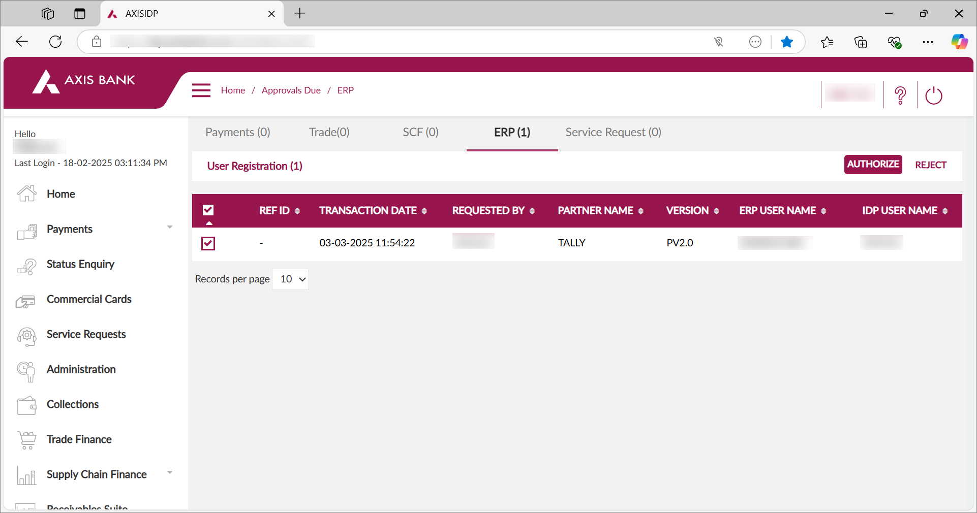 Authorise the Bank Connection on the Axis Bank Portal