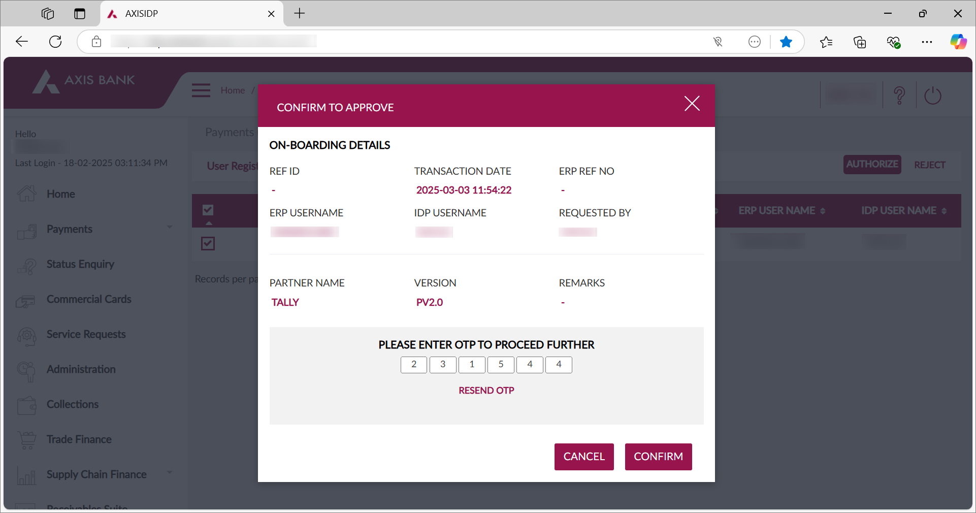 Confirm to Authorise the Bank Connection