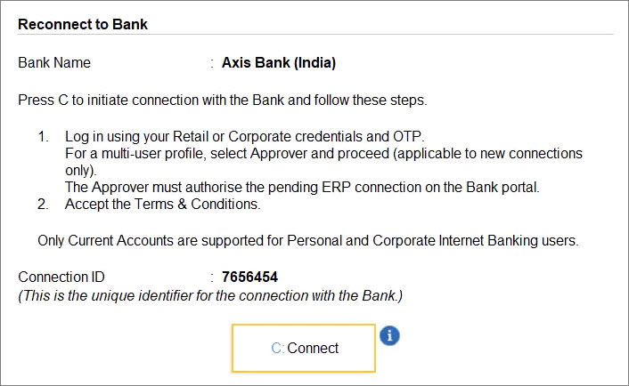 Reconnect to Bank from TallyPrime