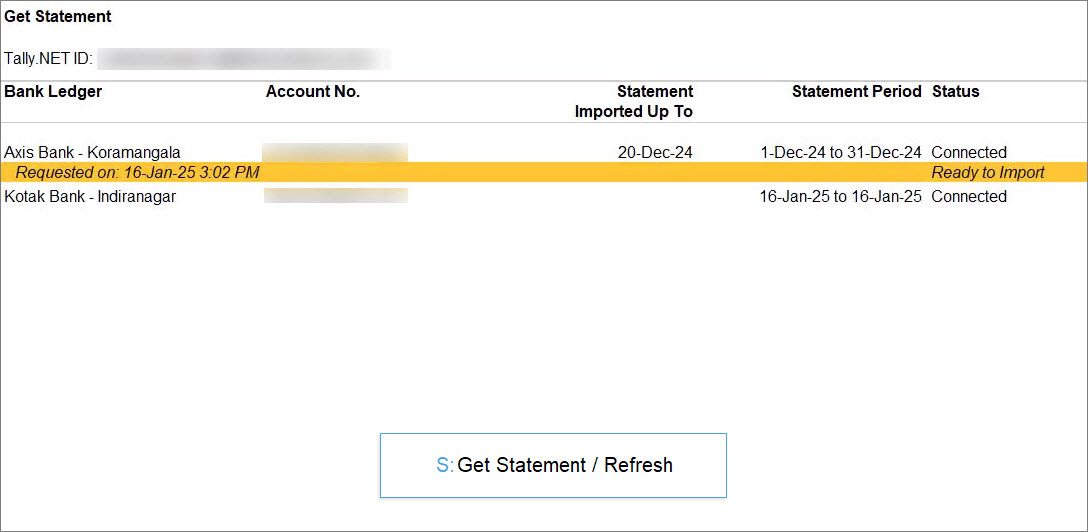 Statement Ready to Import in TallyPrime