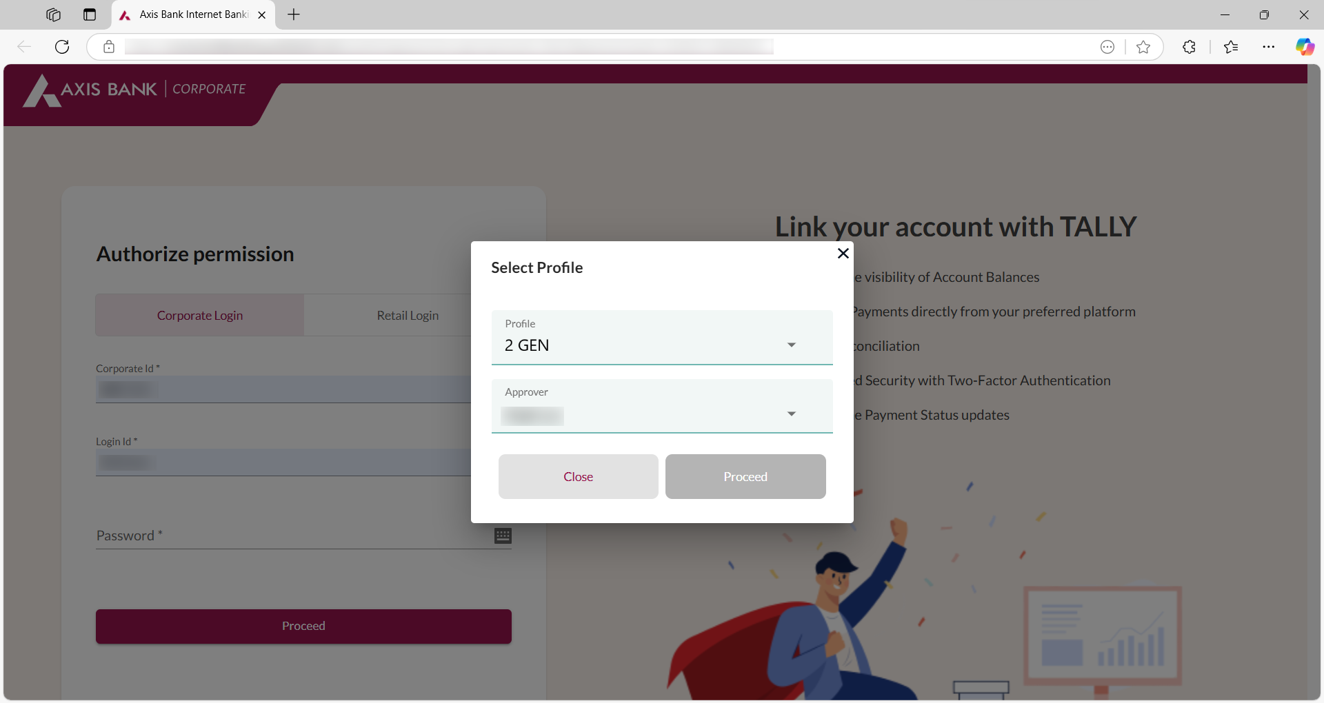 Select the Profile and Approver on the Axis Bank Portal