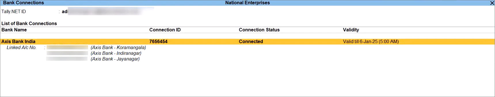 Bank Connections with Linked Axis Bank Accounts