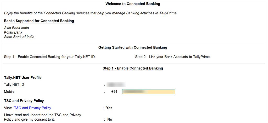 Welcome to Connected Banking - Link your Mobile Number