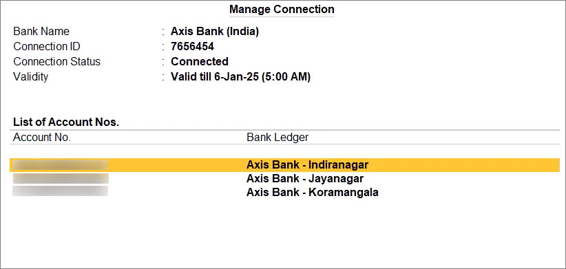 Bank Accounts Connected to TallyPrime