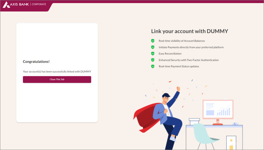 Connection with Axis Bank Successful