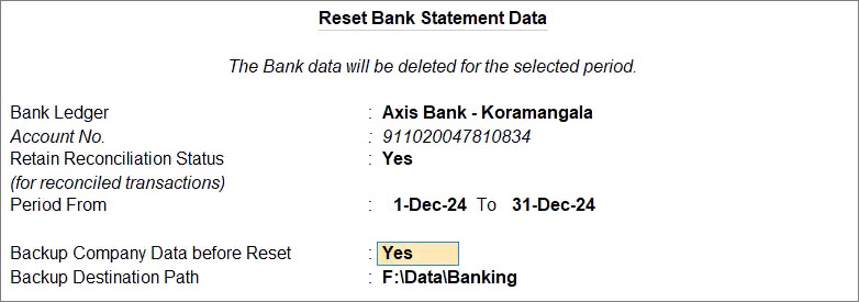Reset Bank Statement Data