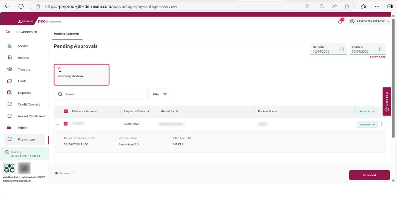 Authorisation of User Registration in Neo for Corporates - Axis Bank (India)