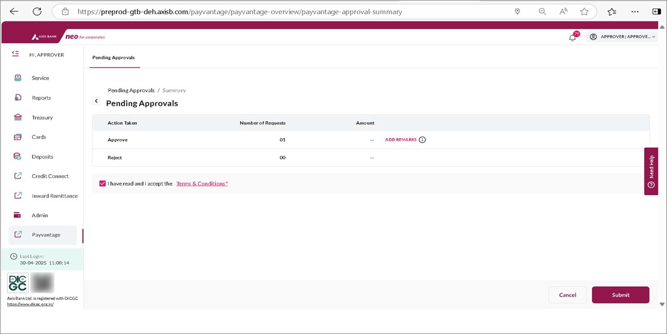 Authorisation of User Registration in Neo for Corporates - Axis Bank (India)