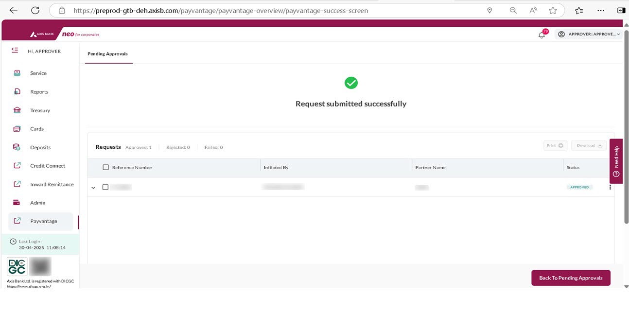 Authorisation of User Registration in Neo for Corporates - Axis Bank (India)
