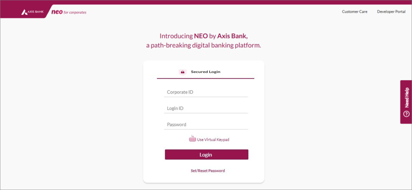 Neo for Corporates Login - Axis Bank (India)