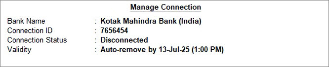 Kotak Mahindra Bank Disconnected from TallyPrime