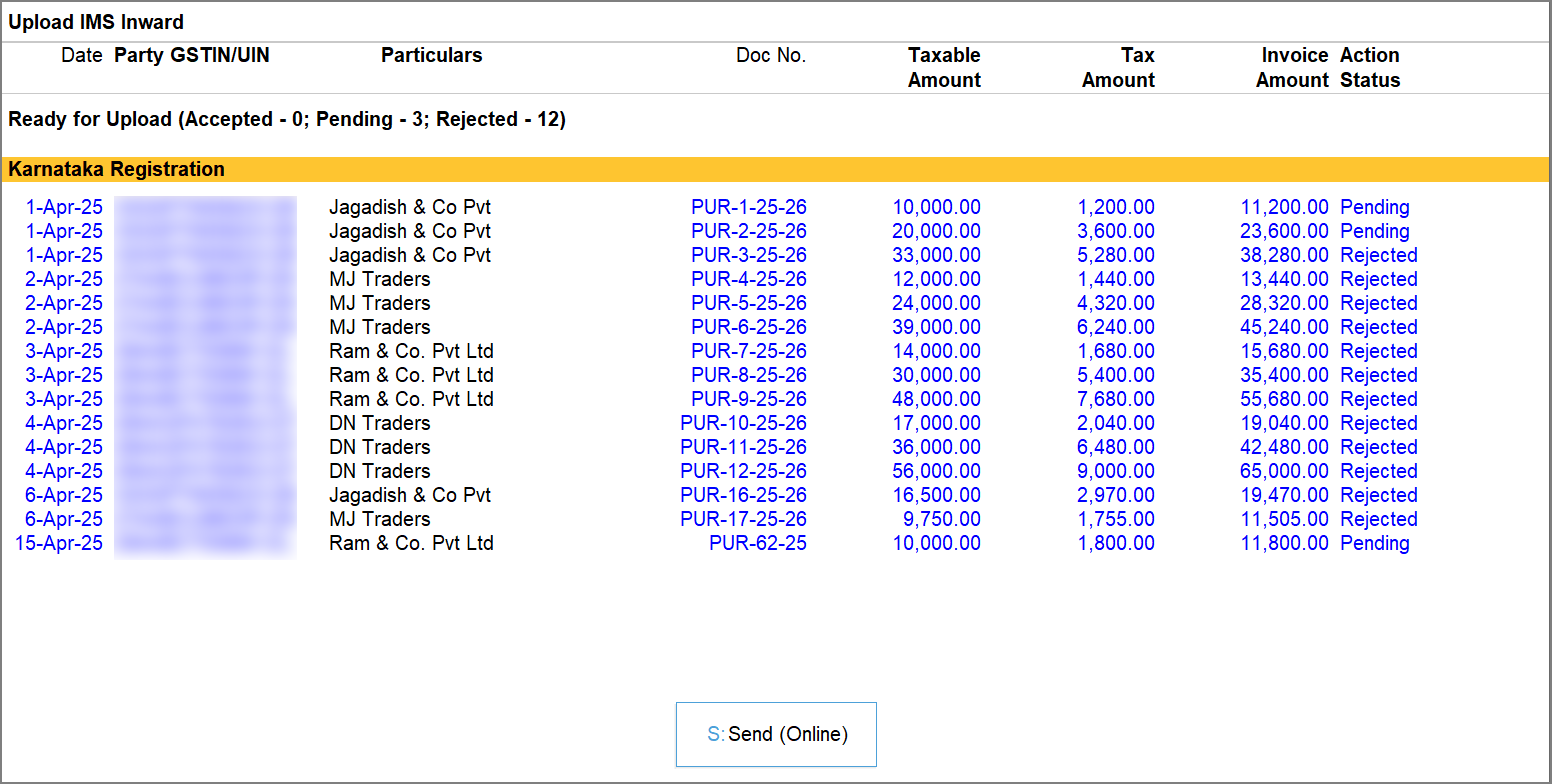 Upload IMS Inward Invoices in TallyPrime