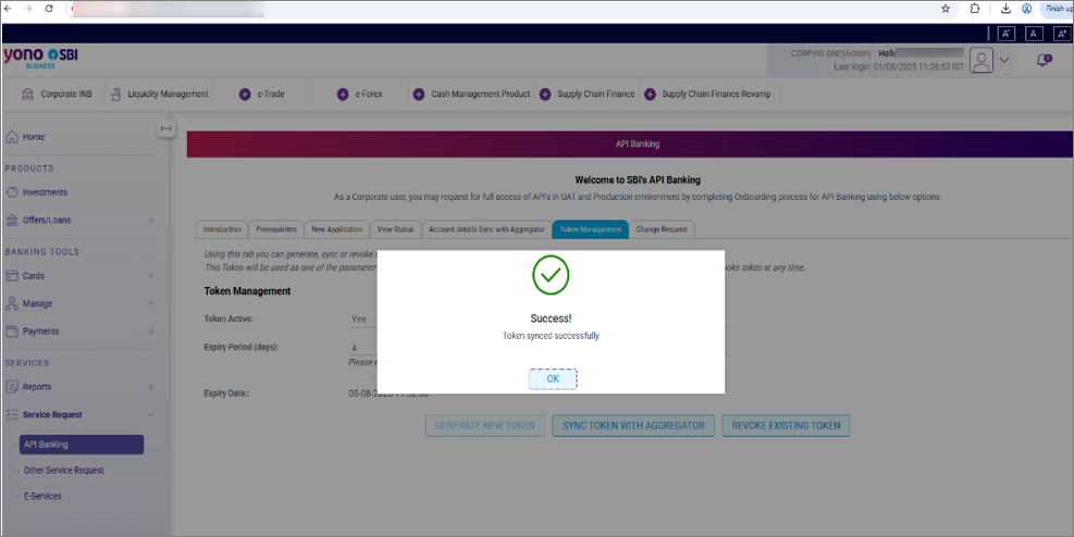 Syncing Token with Aggregator on the SBI Portal