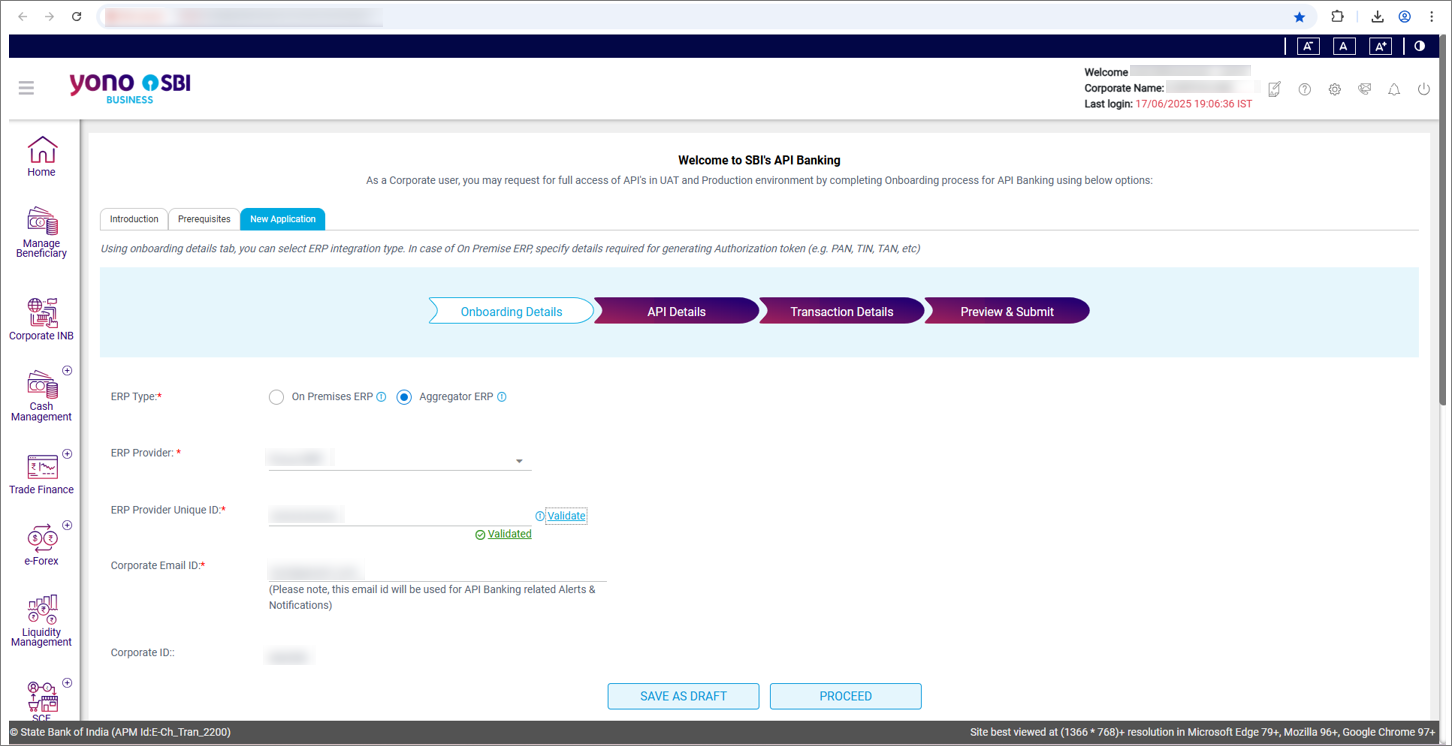 ERP Validation on Onboarding Details Page