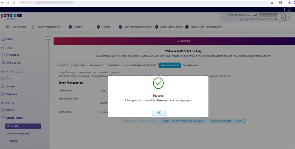 Generate New Token on SBI Portal