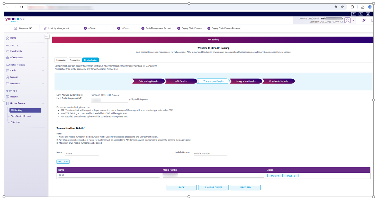 Transaction Details on SBI Portal