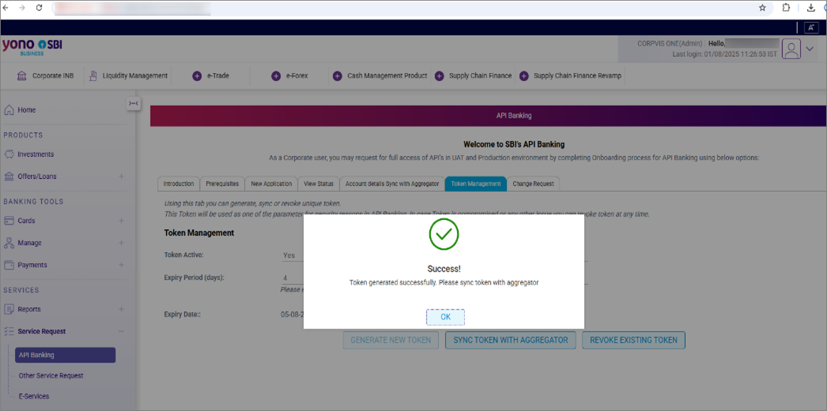 Generate New Token on the SBI Portal