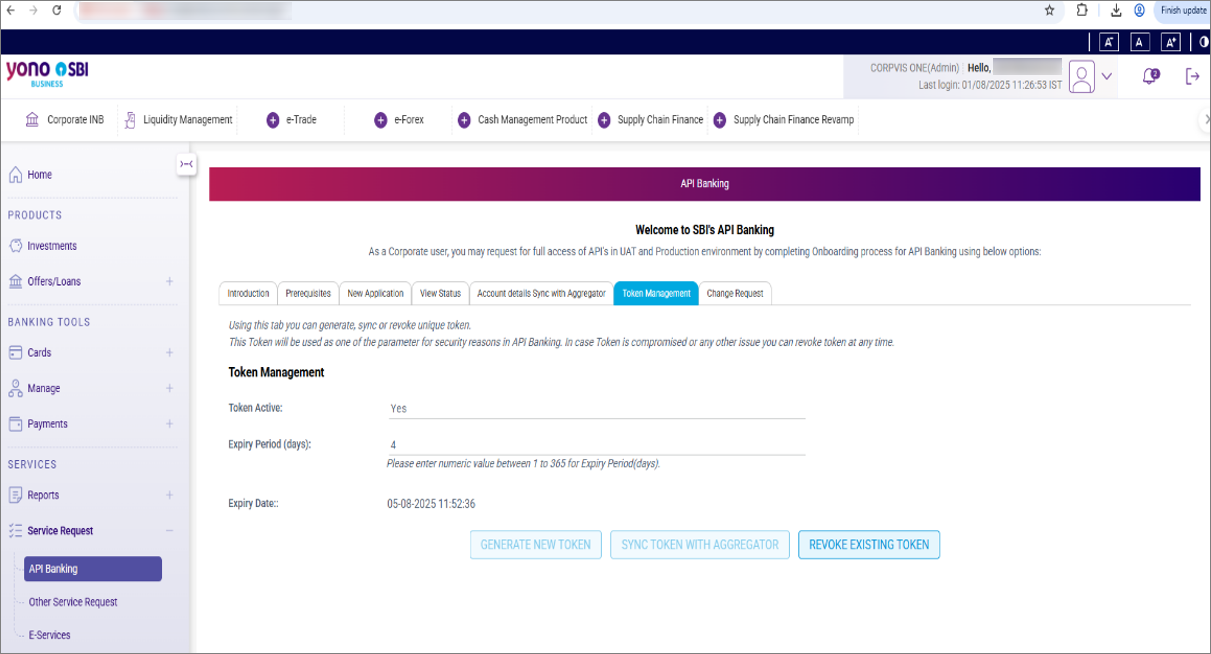 Sync Token with Aggregator on the SBI Portal