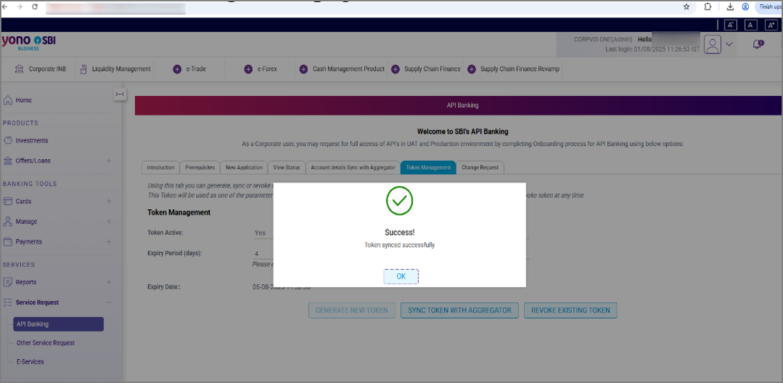 Click Ok after Syncing Token with Aggregator
