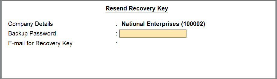 Resend Recovery Key in TallyPrime